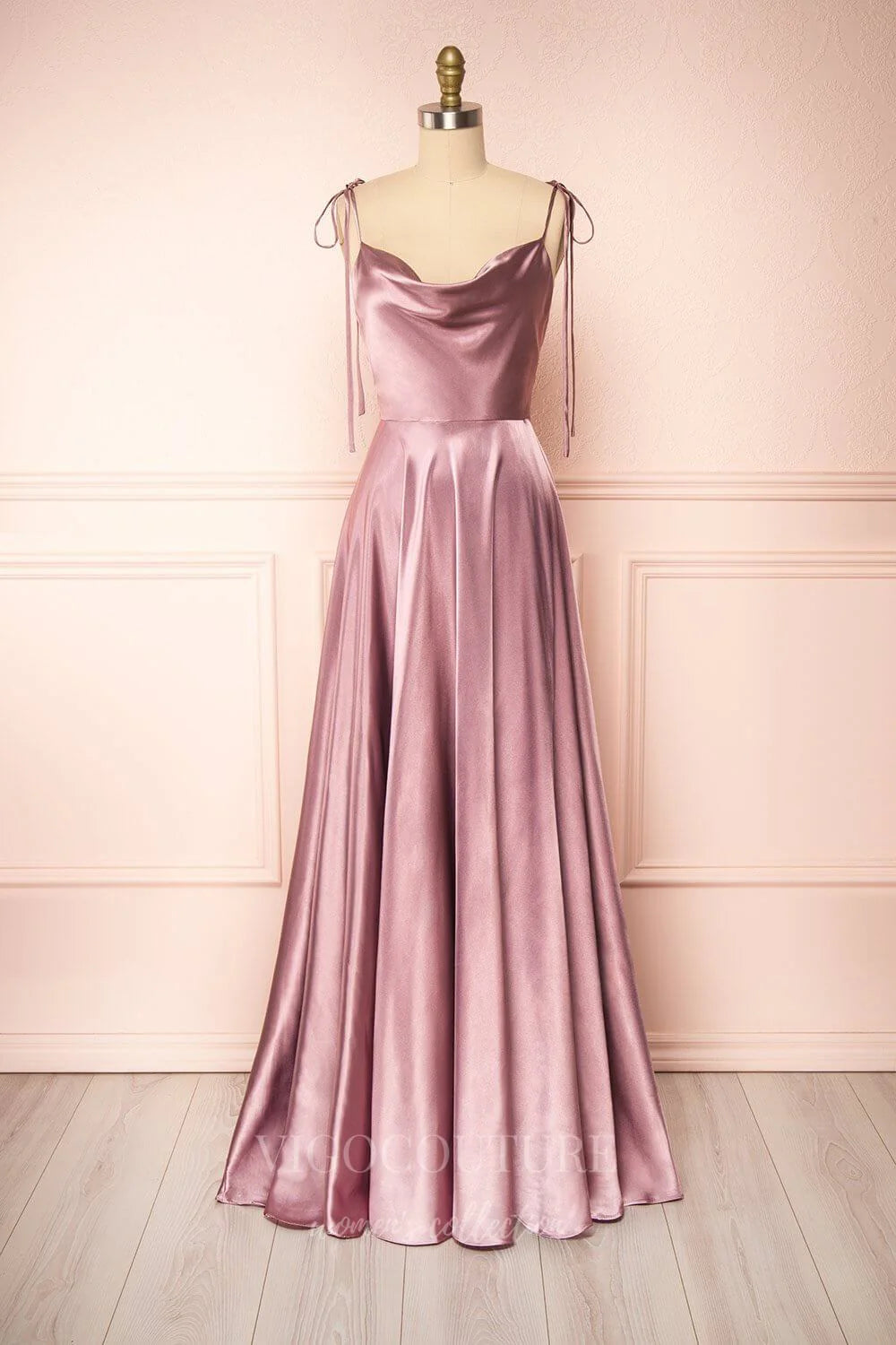 Spaghettiträger A-Linie Satin Schlichtes langes Ballkleid Brautjungfernkleid ED01683