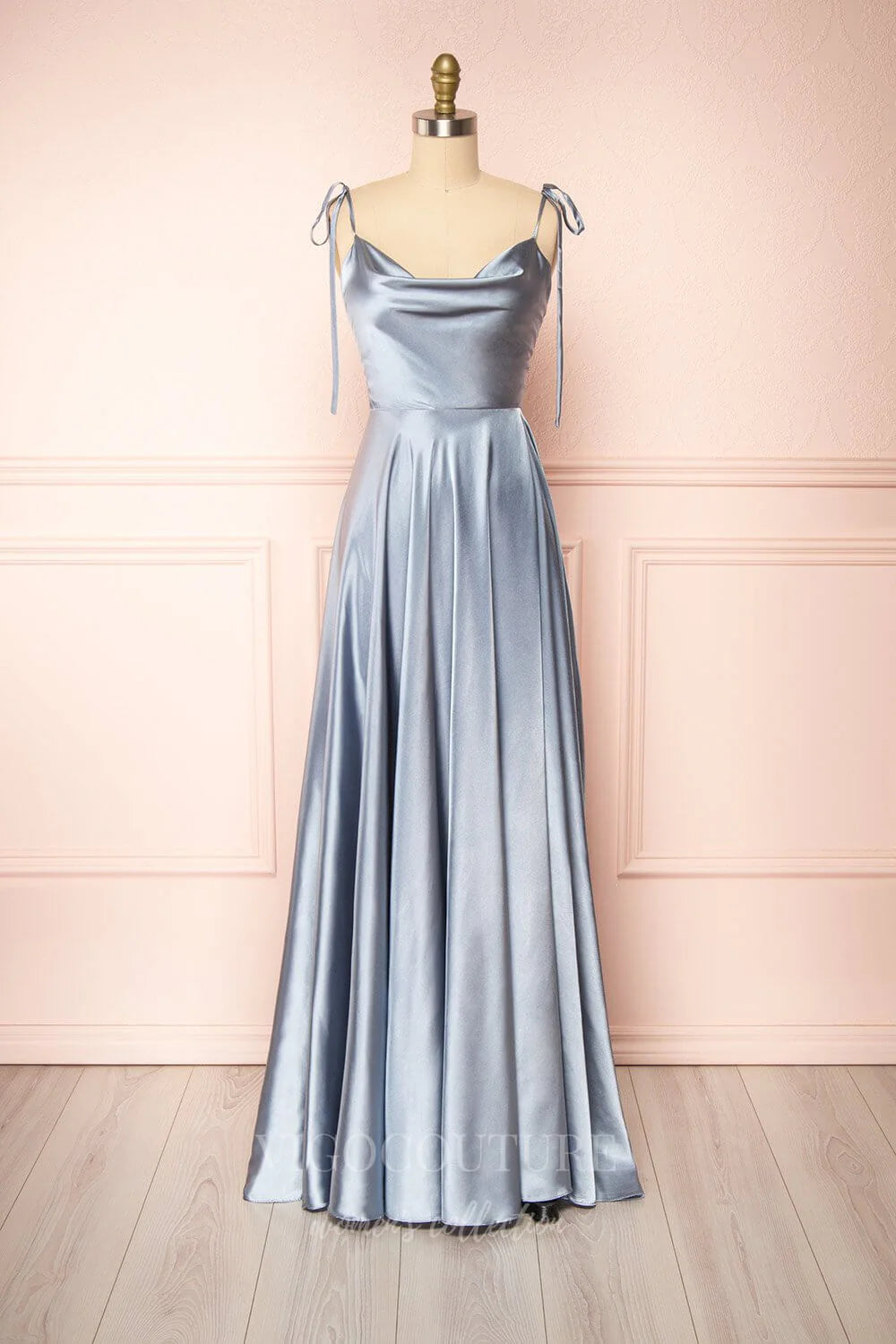 Spaghettiträger A-Linie Satin Schlichtes langes Ballkleid Brautjungfernkleid ED01683
