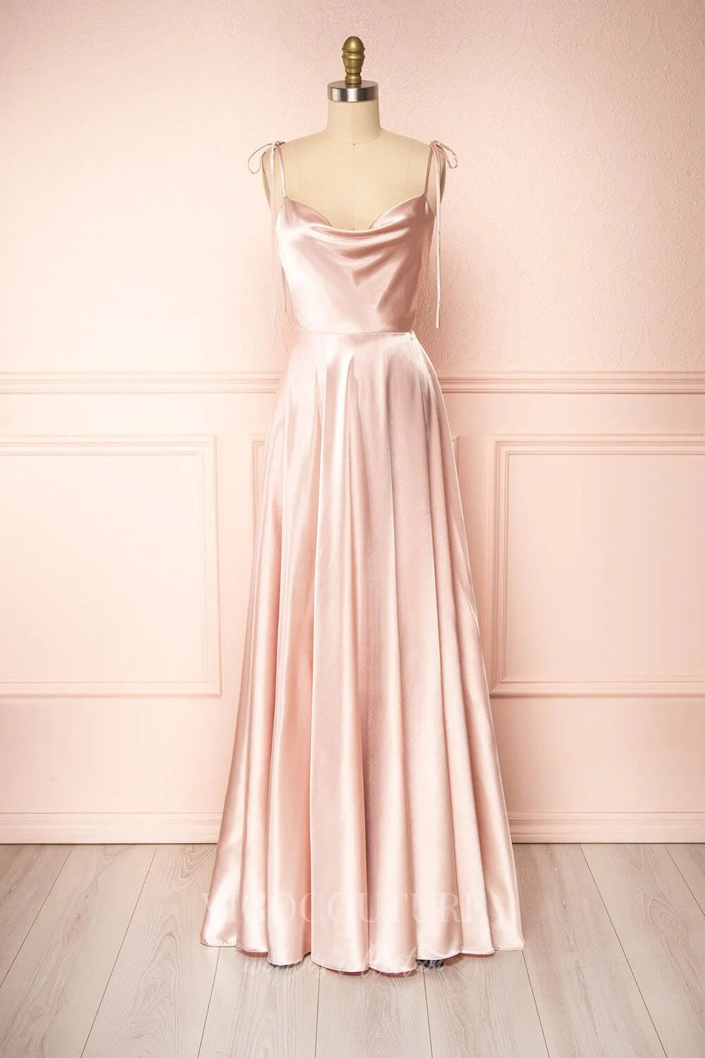 Spaghettiträger A-Linie Satin Schlichtes langes Ballkleid Brautjungfernkleid ED01683