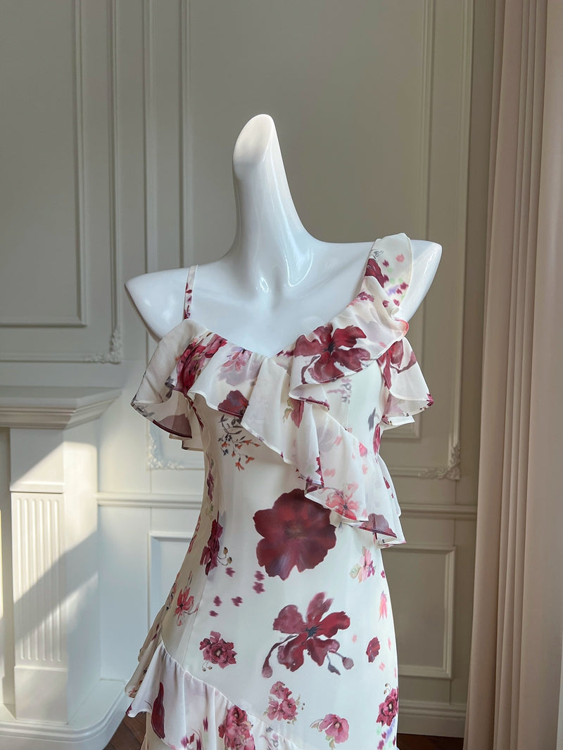 French ruffled halter dress with floral print ED01707