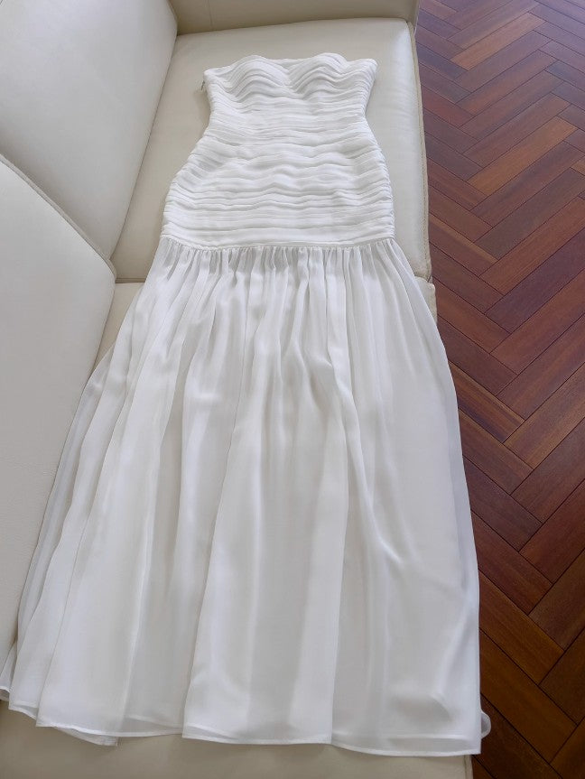 White Bodycon Dress Strapless Chiffon Long Prom Dress Simple Evening Dress ED01714