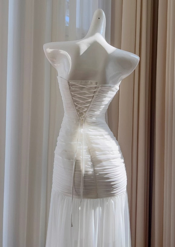 White Bodycon Dress Strapless Chiffon Long Prom Dress Simple Evening Dress ED01714