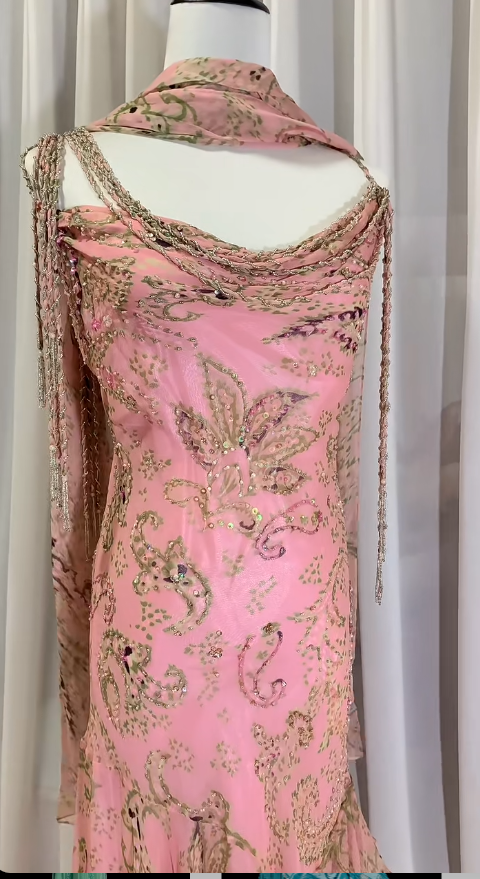 💕 Fairytale Pink Spaghetti Straps Mermaid Evening Gowns Vintage Elegant Beaded Silk Long Prom Dress ED01724