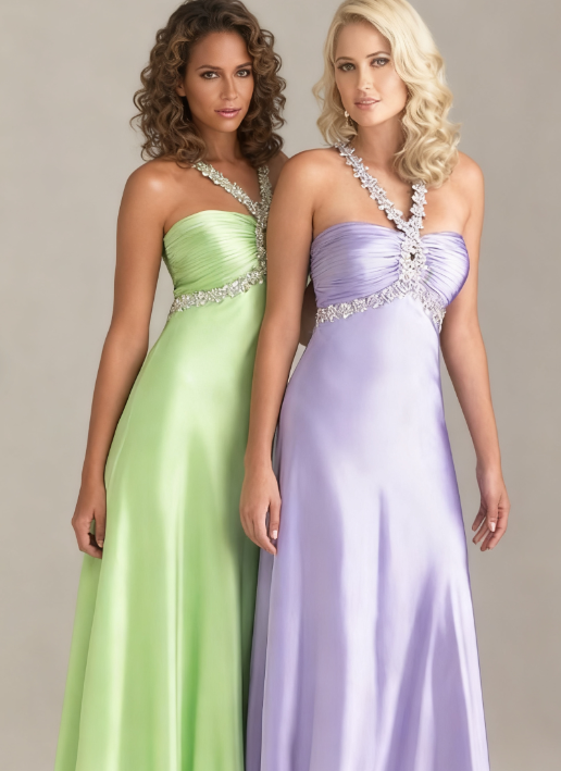 Glamou Purple 💜Satin Beaded Backless Long Prom Dress for Party&Birthday,Elegant Wedding Guest Outfits ED01736