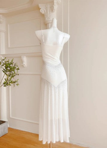 Robe moulante blanche douce à bretelles spaghetti, robe de bal, robe de cérémonie pour adultes, ED01752