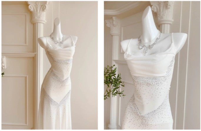 Robe moulante blanche douce à bretelles spaghetti, robe de bal, robe de cérémonie pour adultes, ED01752