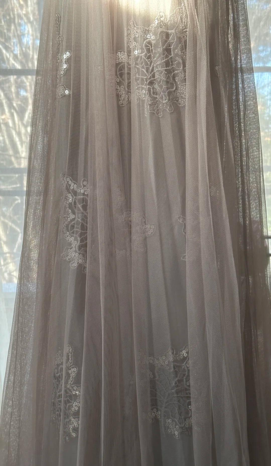 Gray Purple A-Line V Neck Tulle Lace Long Prom Dress Gorgeous Evening Dress ED01765