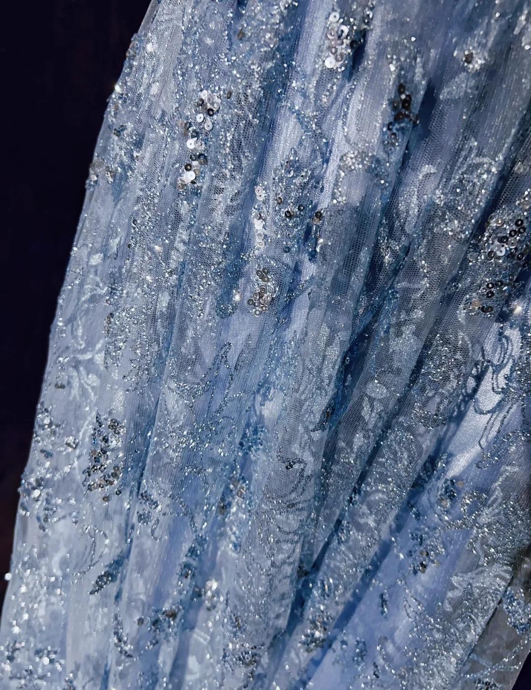 Blaues A-Linien-Abendkleid mit herzförmigem Ausschnitt und Tüll und Pailletten, langes Ballkleid, exquisites Geburtstagskleid, ED01766