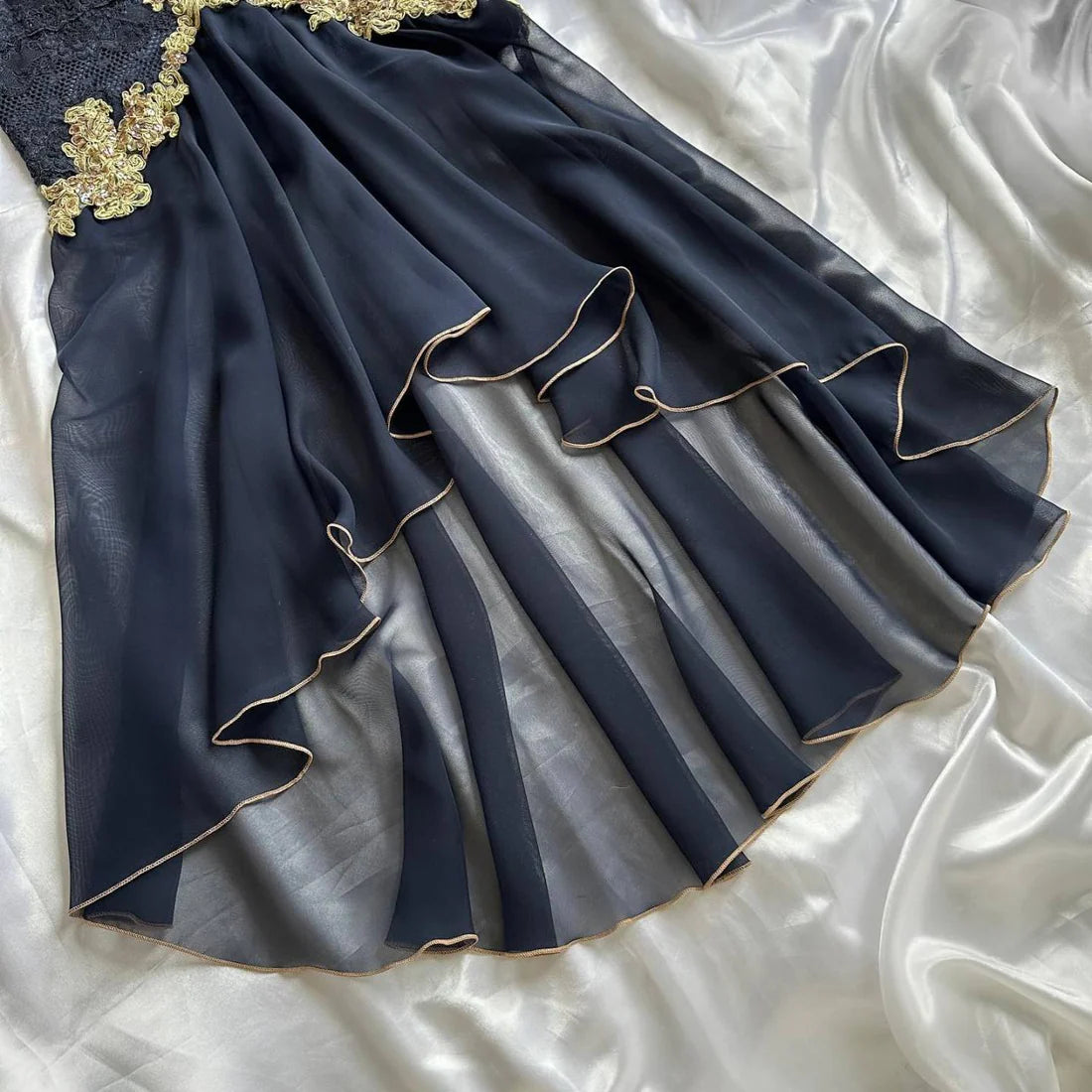 Black Elegant Sweetheart Neck Lace Chiffon Spaghetti Strap Sequin Prom Dress ED01796