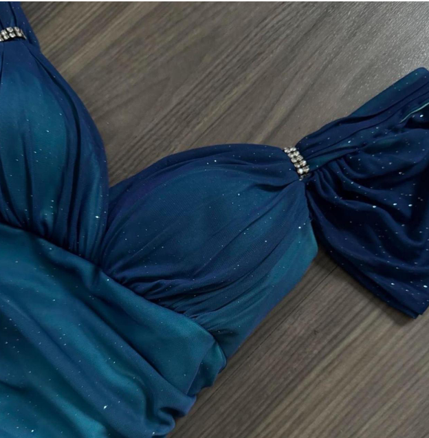 Glitter Blue Sweetheart Neck Bodycon Dress Ruffled Party Dress Spaghetti Strap Evening Dress ED01813