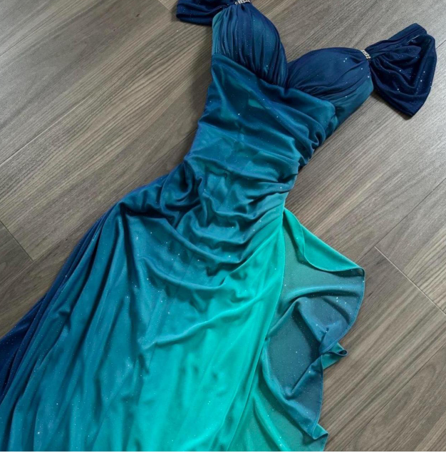 Glitter Blue Sweetheart Neck Bodycon Dress Ruffled Party Dress Spaghetti Strap Evening Dress ED01813