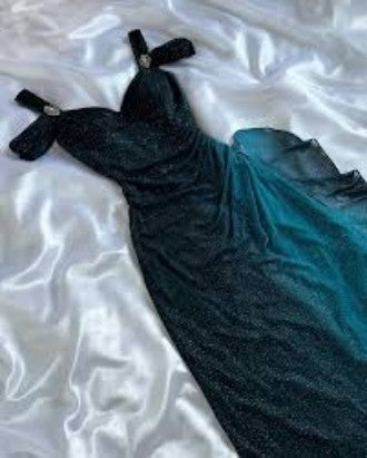 Gradient Blue Spaghetti Straps Sweetheart Neck Glitter Chiffon Ruffles Sheath Party Prom Dress