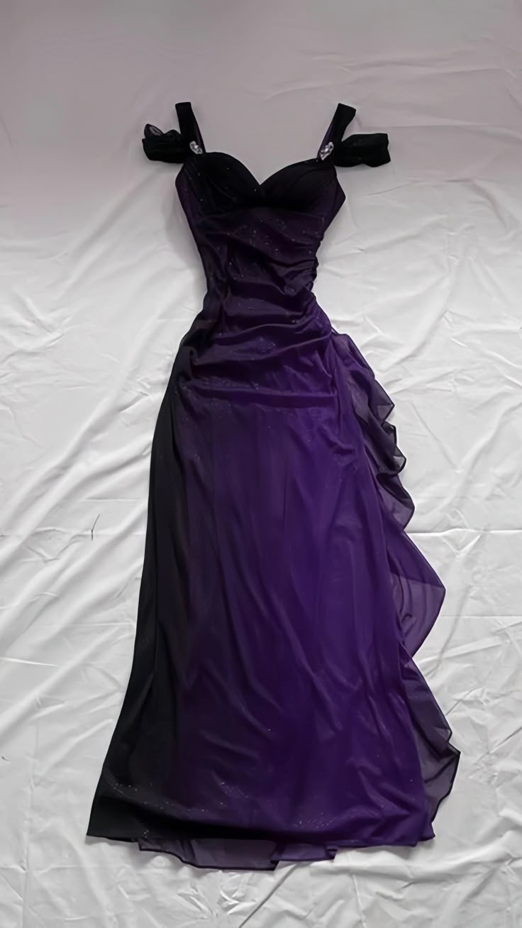 Gradient Purple Spaghetti Straps Sweetheart Neck Glitter Chiffon Ruffles Sheath Party Prom Dress