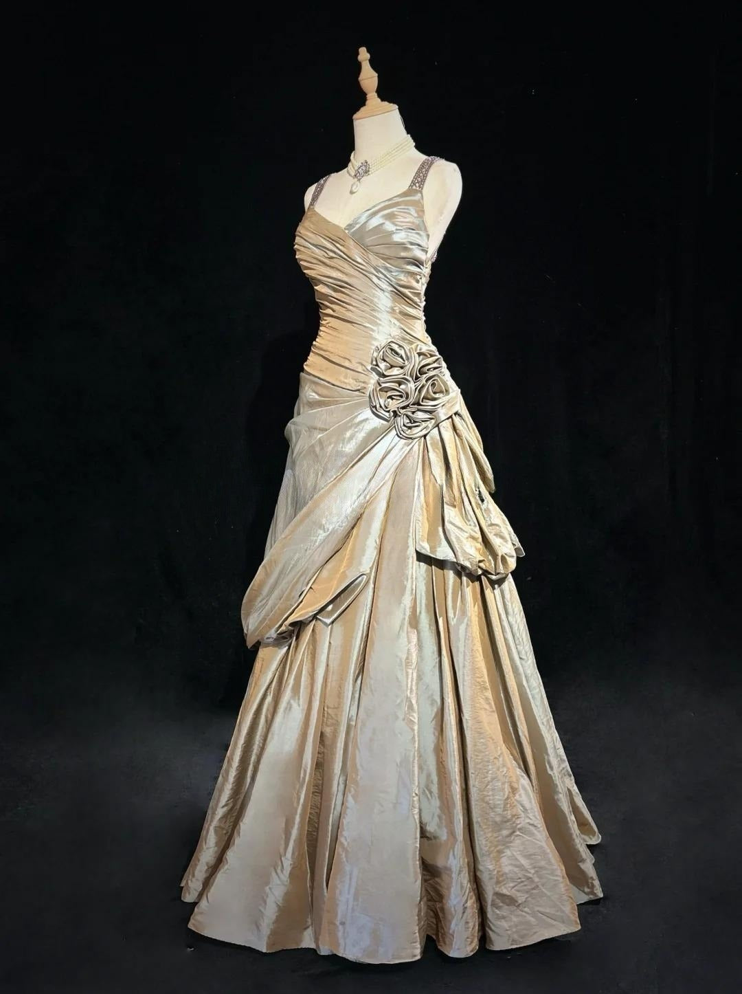 Sparkling A-Line V-neck Satin Backless Long Prom Dress Formal Evening Dress Graduation Prom Dress ED01853