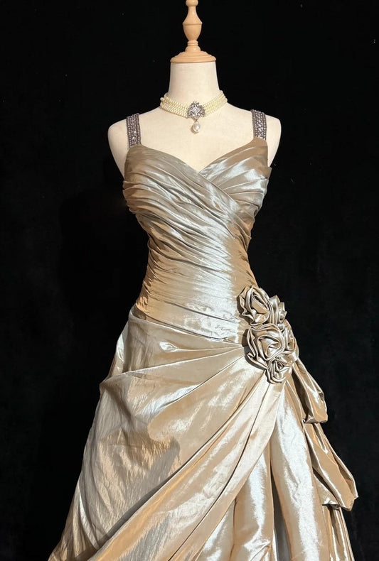 Robe de soirée longue en satin scintillante, coupe trapèze, col en V, dos nu, robe de bal de fin d'année, ED01853