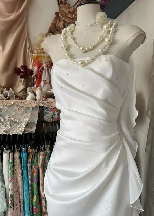Robe de bal blanche élégante en mousseline de soie, sans bretelles, pour anniversaire, ED01854