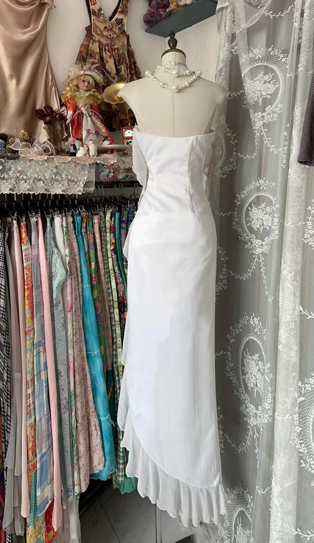 Weißes elegantes Etuikleid trägerlos Chiffon Ballkleid Geburtstagskleid ED01854