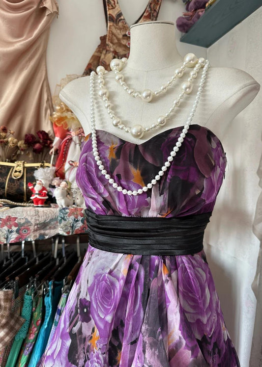 Robe de soirée violette à imprimé trapèze, décolleté en cœur, dos nu, sans bretelles, pour anniversaire, ED01855