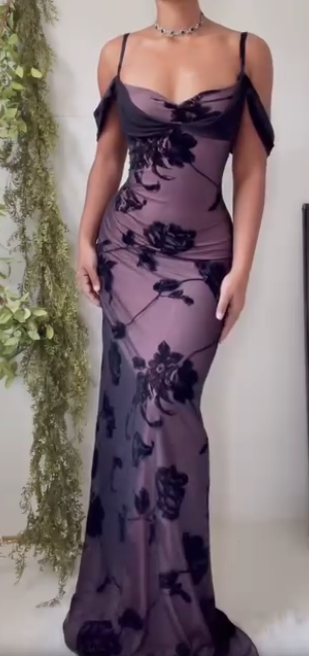 Unique Purple Satin Bodycon Dress Black Tulle Spaghetti Strap Ball Dress Birthday Dress ED01856