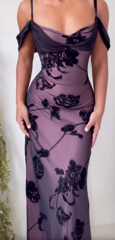Unique Purple Satin Bodycon Dress Black Tulle Spaghetti Strap Ball Dress Birthday Dress ED01856