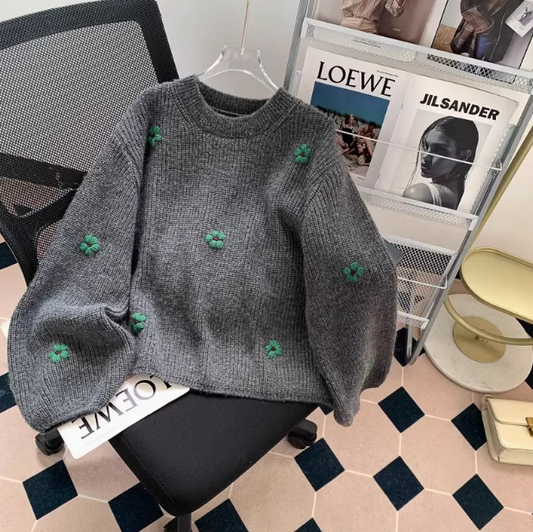 Vintage embroidered flower long sleeve sweater ED0185