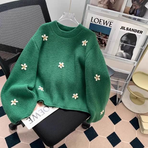 Vintage embroidered flower long sleeve sweater ED0185