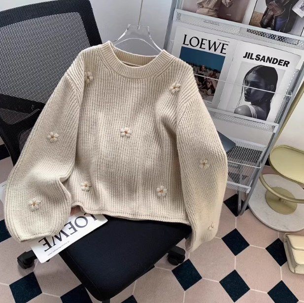 Vintage embroidered flower long sleeve sweater ED0185