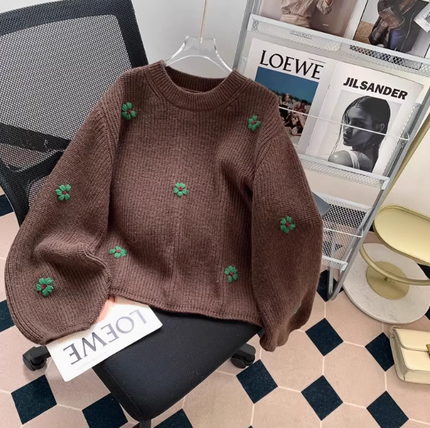 Vintage embroidered flower long sleeve sweater ED0185