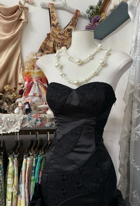 Black Temperament Sweetheart Neck Mermaid Satin Prom Dress Birthday Dress Formal Evening Dress ED01865