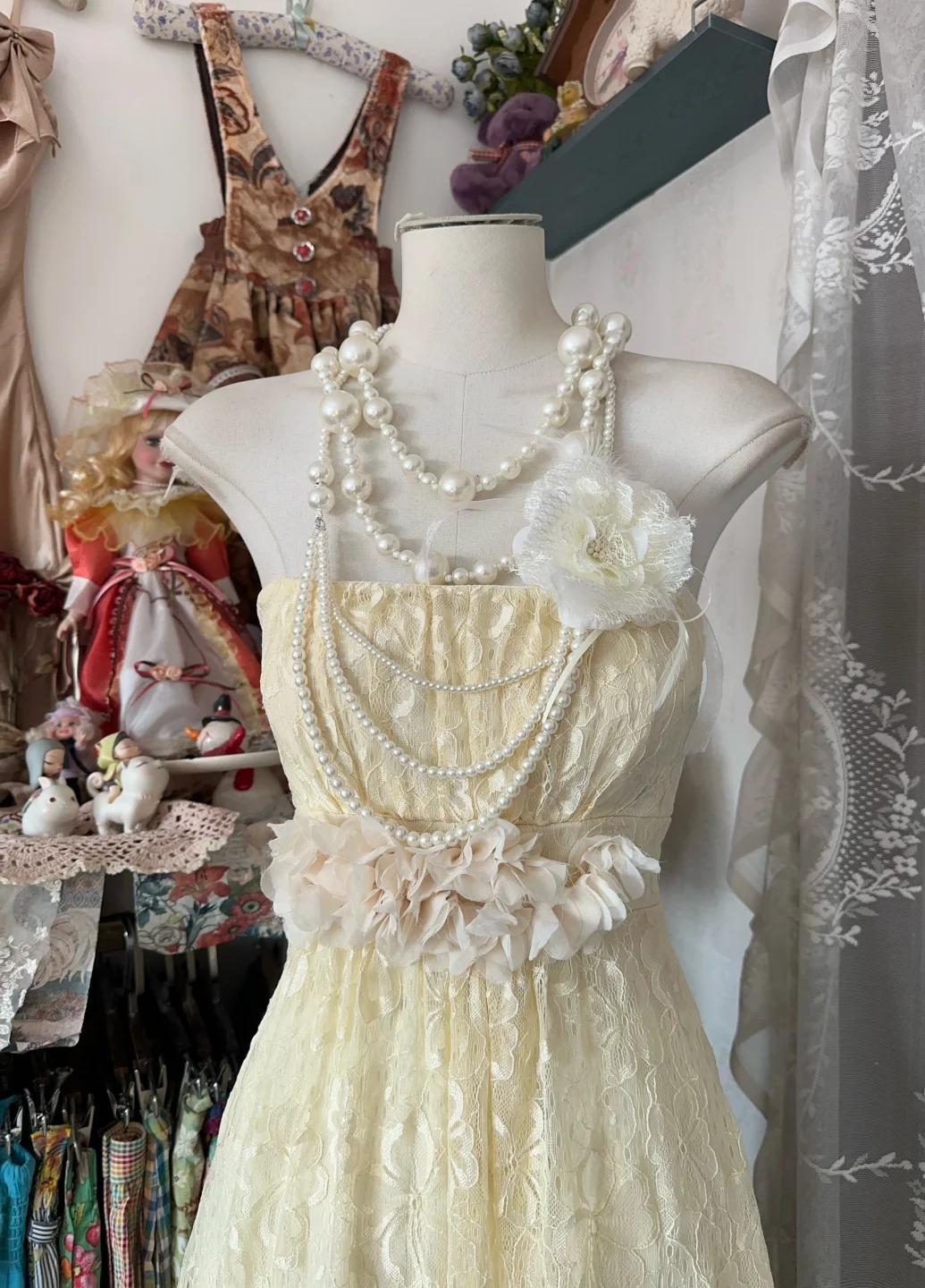 Beautiful A-Line Light Yellow Lace Strapless Prom Dress Cute Birthday Party Dress ED01874