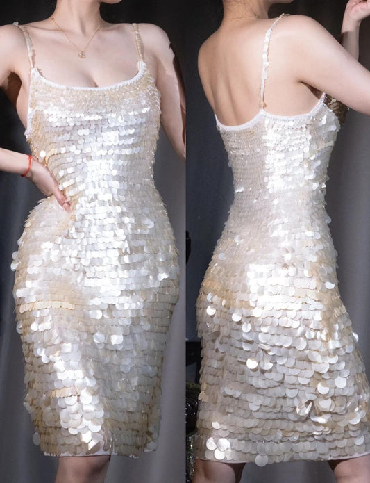 Fashion Silver Sequin Spaghetti Strap Sheath Prom Dress Sexy Party Dress ED01887