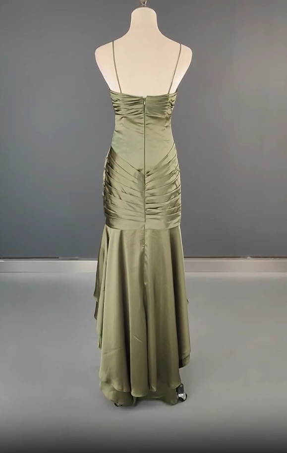 Dark Green Elegant Spaghetti Strap Mermaid Satin Prom Dress Gorgeous Evening Dress ED01896