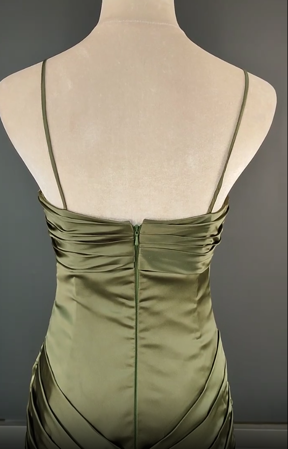 Dark Green Elegant Spaghetti Strap Mermaid Satin Prom Dress Gorgeous Evening Dress ED01896