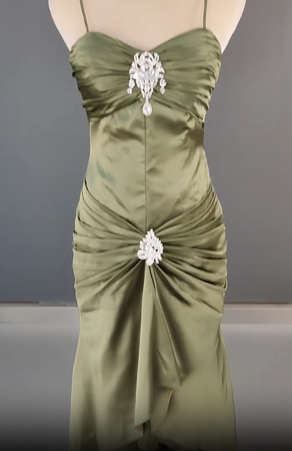 Dark Green Elegant Spaghetti Strap Mermaid Satin Prom Dress Gorgeous Evening Dress ED01896