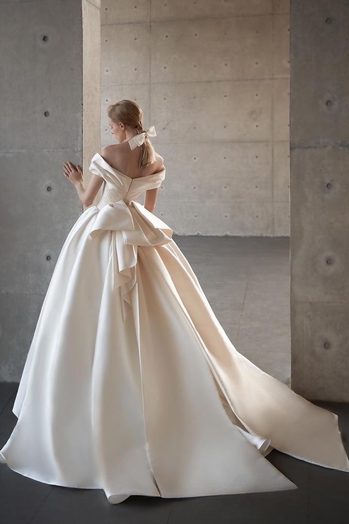 A-Line Off Shoulder Satin Light Champagne Long Prom Dress, Light Champagne Formal Dress ED019
