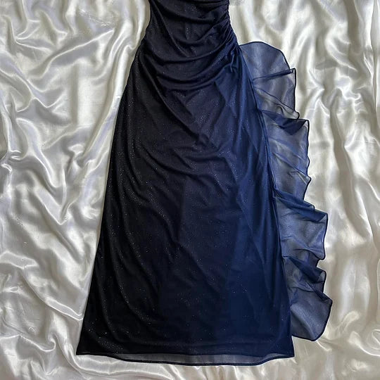Vintage Gradient Navy Blue👗 Sweetheart Prom Dress - Romantic Glitter✨Chiffon Ruffled Party Dress for Birthday&Graduation&Quinceanera ED01911
