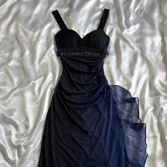 Vintage Gradient Navy Blue👗 Sweetheart Prom Dress - Romantic Glitter✨Chiffon Ruffled Party Dress for Birthday&Graduation&Quinceanera ED01911