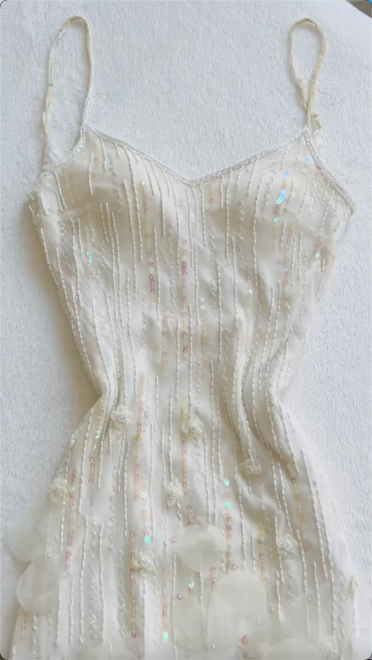 🤍 Retro-Glamour-Meerjungfrauenkleid – Funkelndes 💍weißes Chiffon-Ballkleid mit Perlen und Pailletten für formelle Anlässe und Hochzeiten **ED01917
