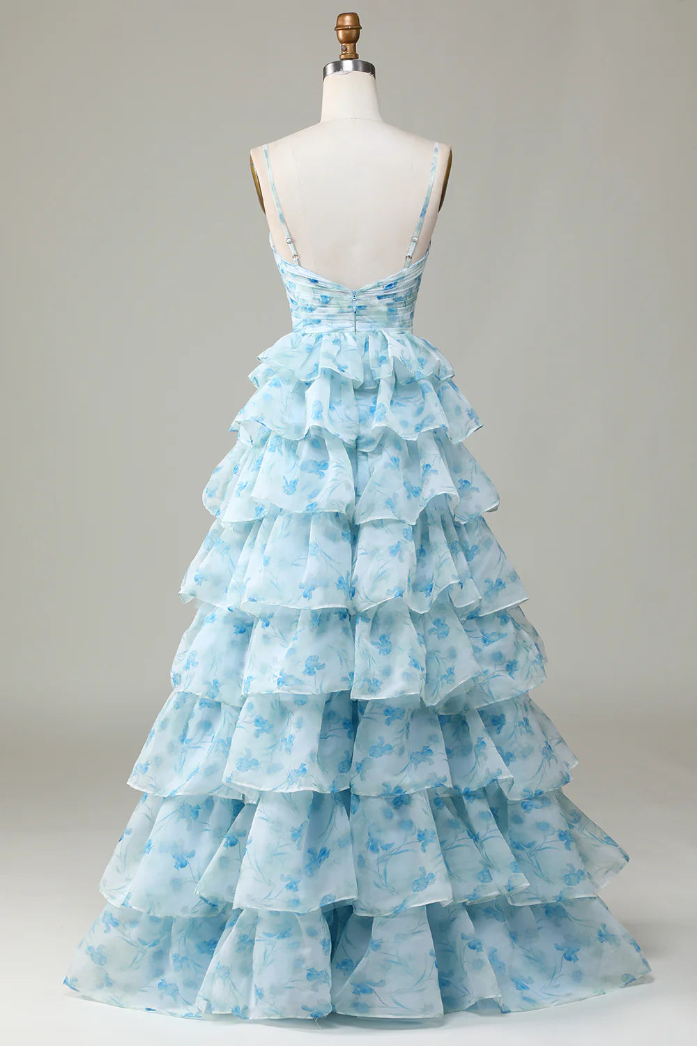 🌙 Enchanted Blue Evening Gown – Sweet Floral Layed Prom Dress for Special Ocassion