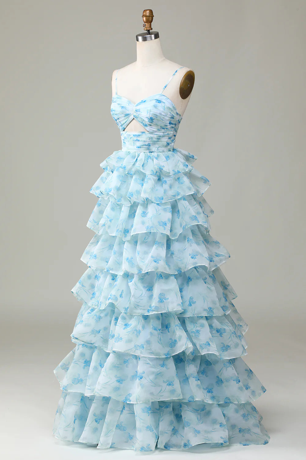 🌙 Enchanted Blue Evening Gown – Sweet Floral Layed Prom Dress for Special Ocassion