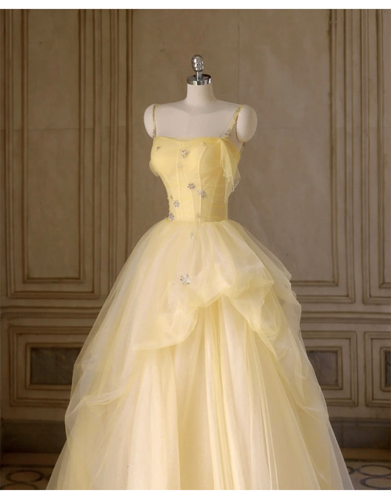 Sweet Yellow Princess Tulle Prom Dress ๐A-Line Shinny Beaded Evening Gown for Graduation & Quinceanera & Birthday ED01940