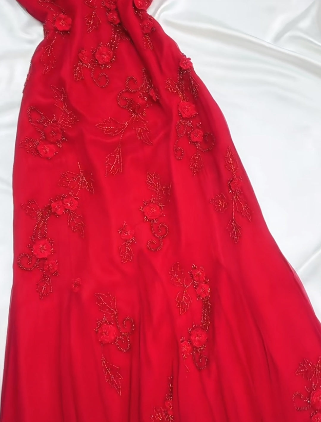 Retro Fairytale Red Chiffon Prom Dress for Party&Birthday Glitter Beaded Applique Evening Gown