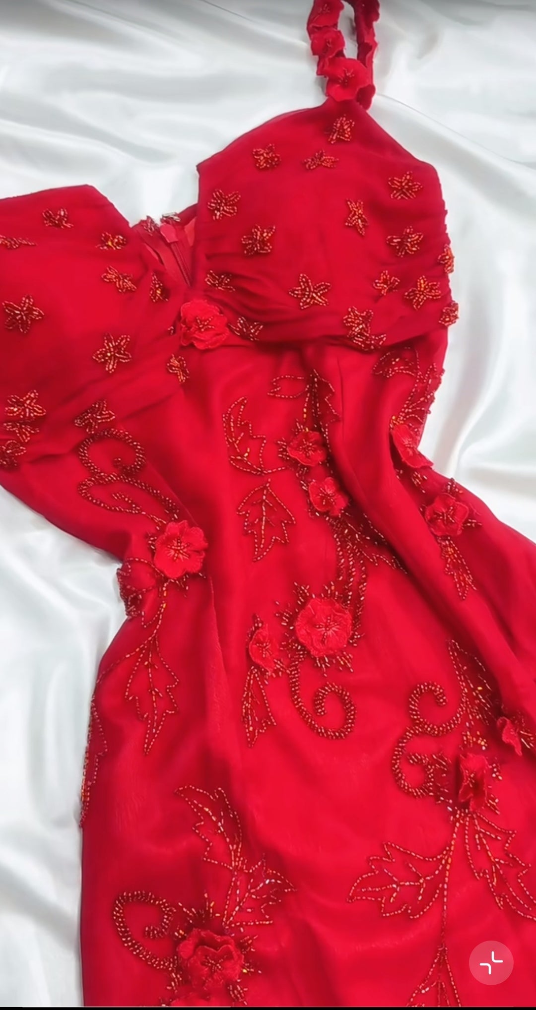 Retro Fairytale Red Chiffon Prom Dress for Party&Birthday Glitter Beaded Applique Evening Gown
