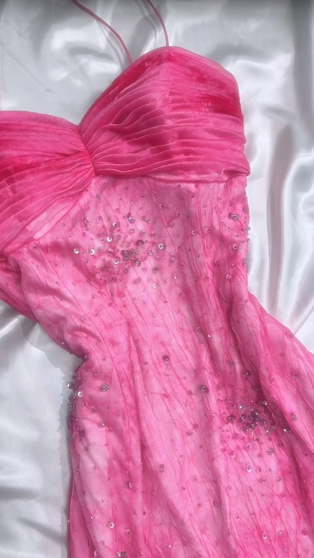 Pink Princess Style Beaded Chiffon Prom Dress for Party Glitter 90s Retro Evening Gown