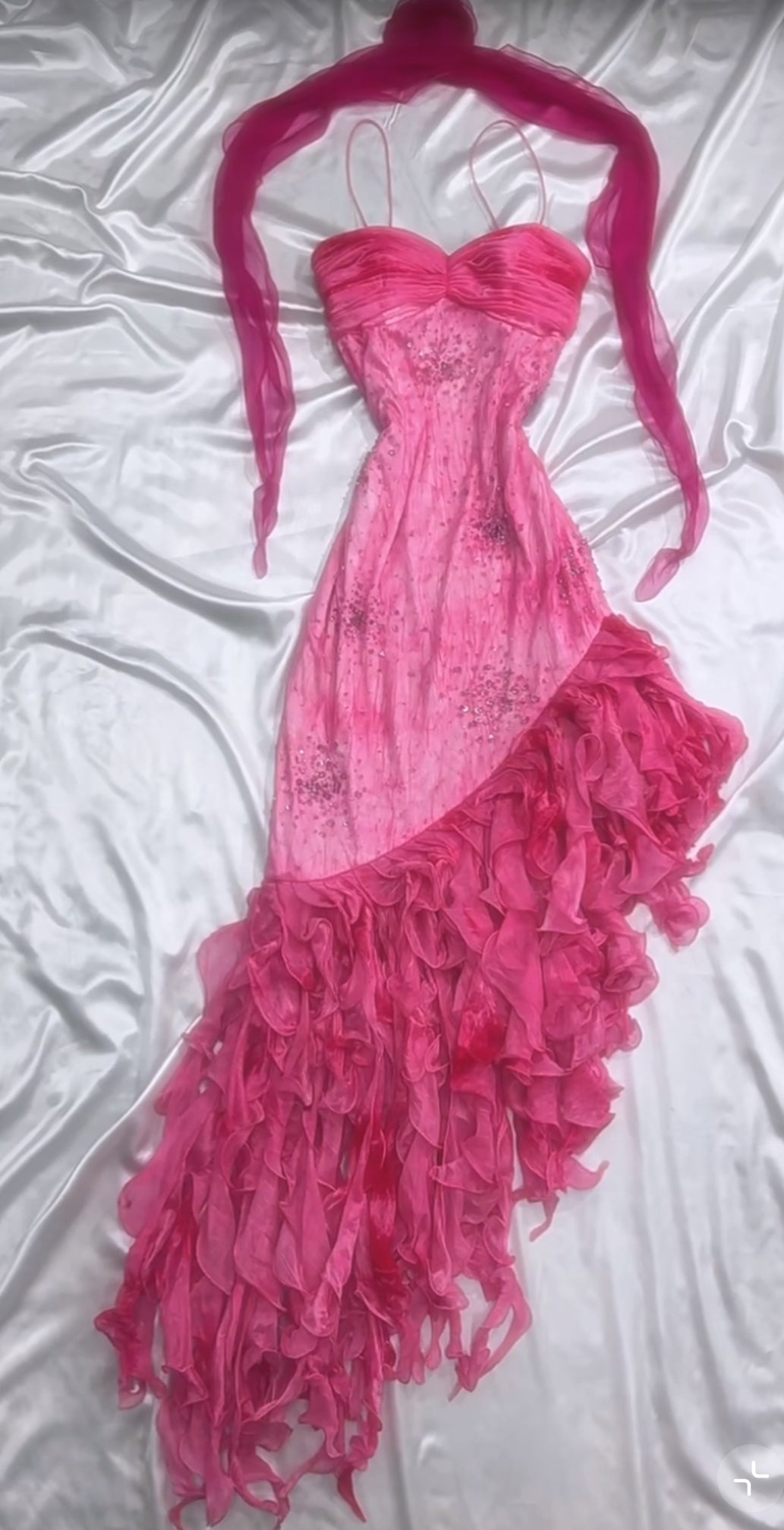 Pink Princess Style Beaded Chiffon Prom Dress for Party Glitter 90s Retro Evening Gown