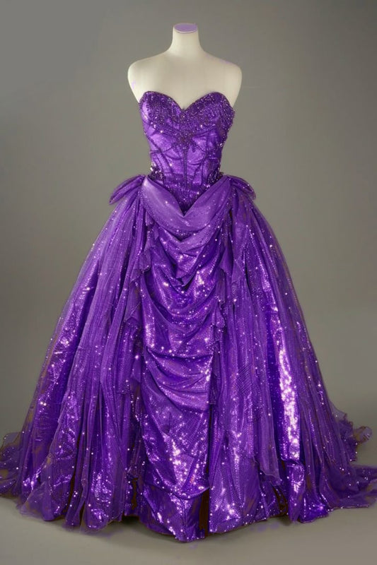 Classic Blue Sweetheart Glitter Beaded Tulle Ball Gowns Formal Evening Gowns EP01983