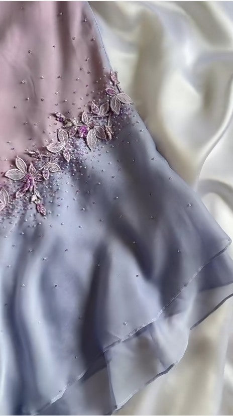 Vintage Lila Spaghettiträger Etuikleid Funkelnde Perlen Chiffon Kurze Ballkleider Applique Partykleider ED01991