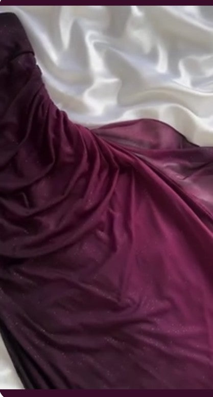Vintage Grape One Shoulder Shiny Chiffon Sheath Elegant Party Dress with Ruffles ED01994