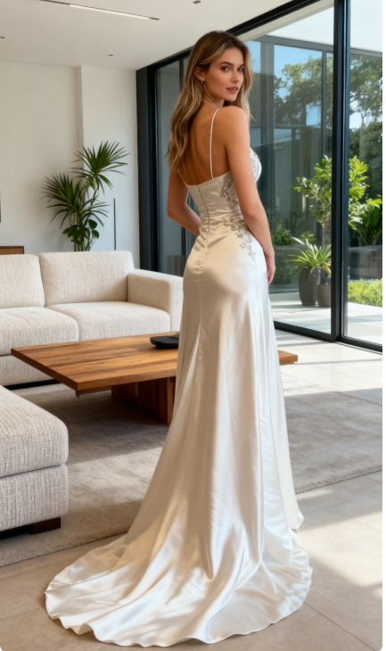 Elegant Spaghetti Straps Mermaid Wedding Dress Satin Beading Long Prom Dress Simple Formal Evening Dress ED01995