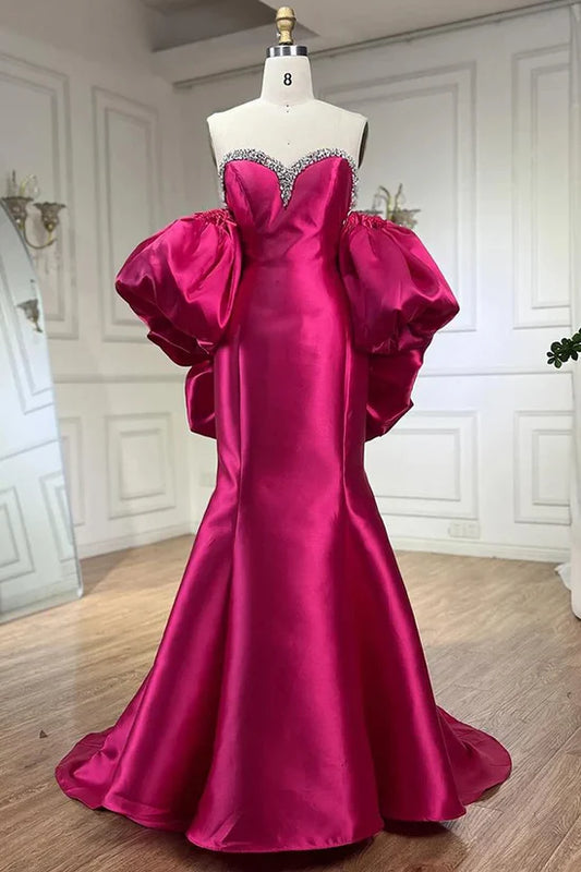 Elegantes Fuchsia Sweetheart Meerjungfrau Satin Langes Ballkleid Einfaches formelles Abendkleid ED01997